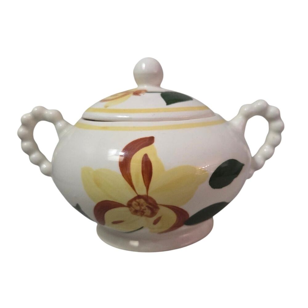 Blue Ridge Southern Pottery Yellow Flower Sugar Bowl Lid Hobnail Handles